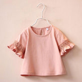 Girls Baby T-shirt Round Neck Lace Short Sleeve-Veeddydropshipping